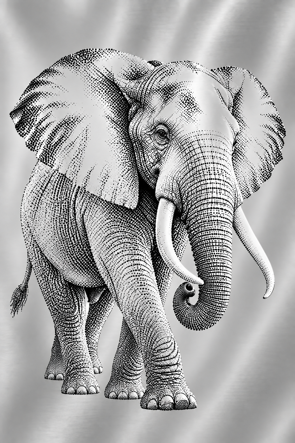 Quiet Strength — elephant portrait in perforated silver metal